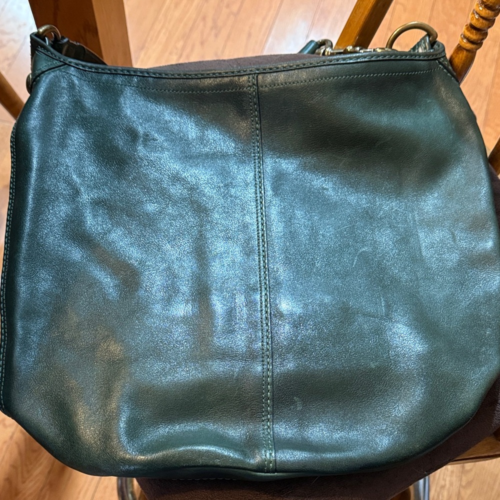 Coach Bleeker Tattersall Dark Green Leather Shoulder Bag - Picture 7 of 8
